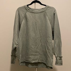 AERIE Round Neck Long Sleeve Army Green Pullover Sweatshirt, Size XS